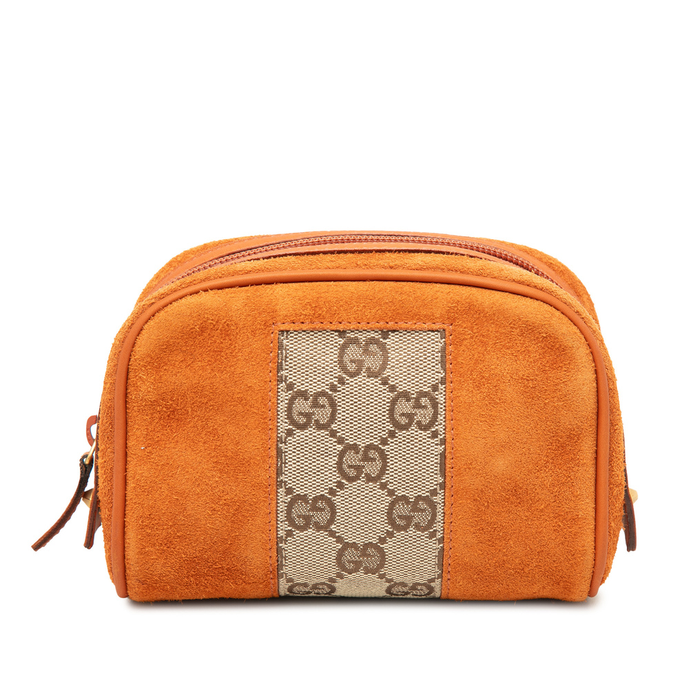 Pre-Loved Gucci GG Canvas Trimmed Suede Pouch